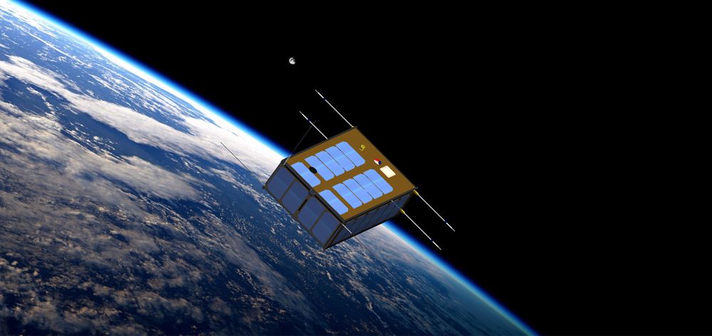 Artist impression van de satelliet in de ruimte. Brik-II is een 6U cubesat. Beeld: Ministerie van Defensie