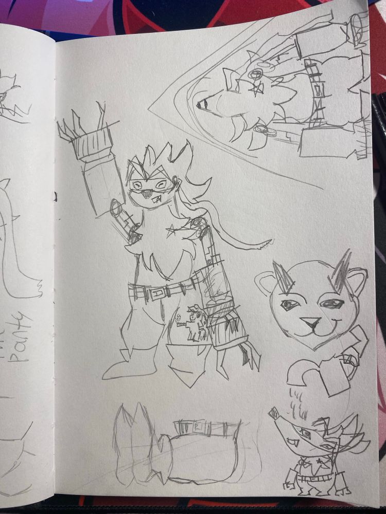 a sketch book page filled with drawings of wolvermon
