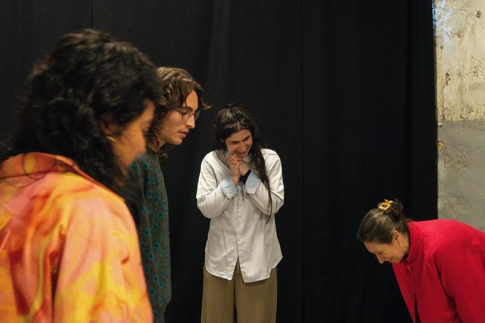 Workshop participants laughing with Ana Carvalho and artist group Pedreira Photo: Vera Carmo