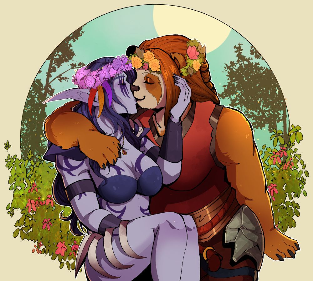 Commission of a night elf and a pandaren couple from world of warcraft