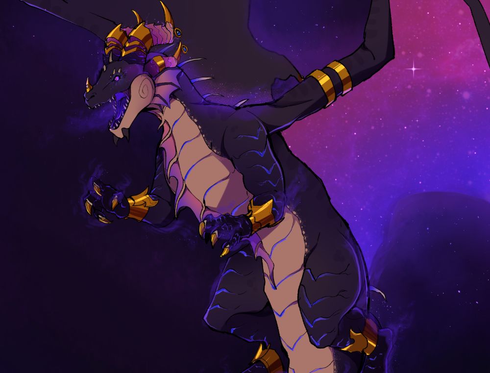 Drawing of a black dragon enveloped by shadow/void magic from world of warcraft