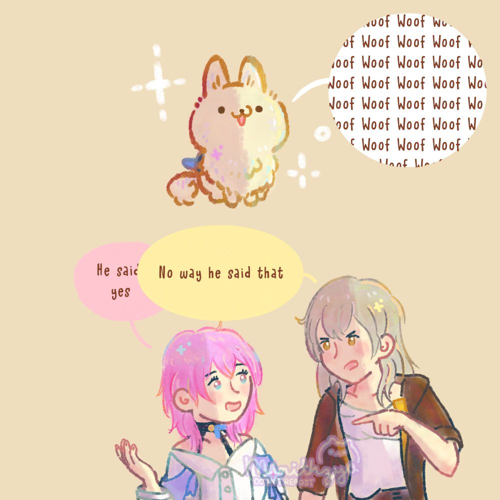 Little comic where March 7th translates what Peppy is trying to say
Peppy: *Barking*
March 7th: He said yes
Stelle: No way he said that
