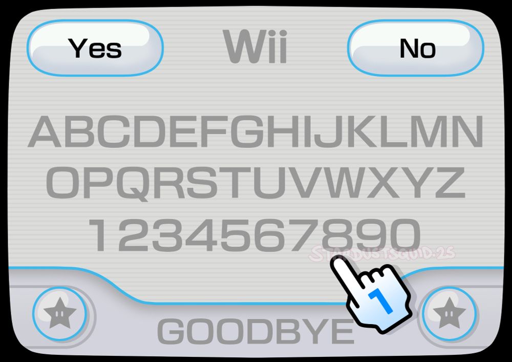 The Wii UI recreated from scratch to look like a Ouija board which the idea came from a play on words (Wii-ja)