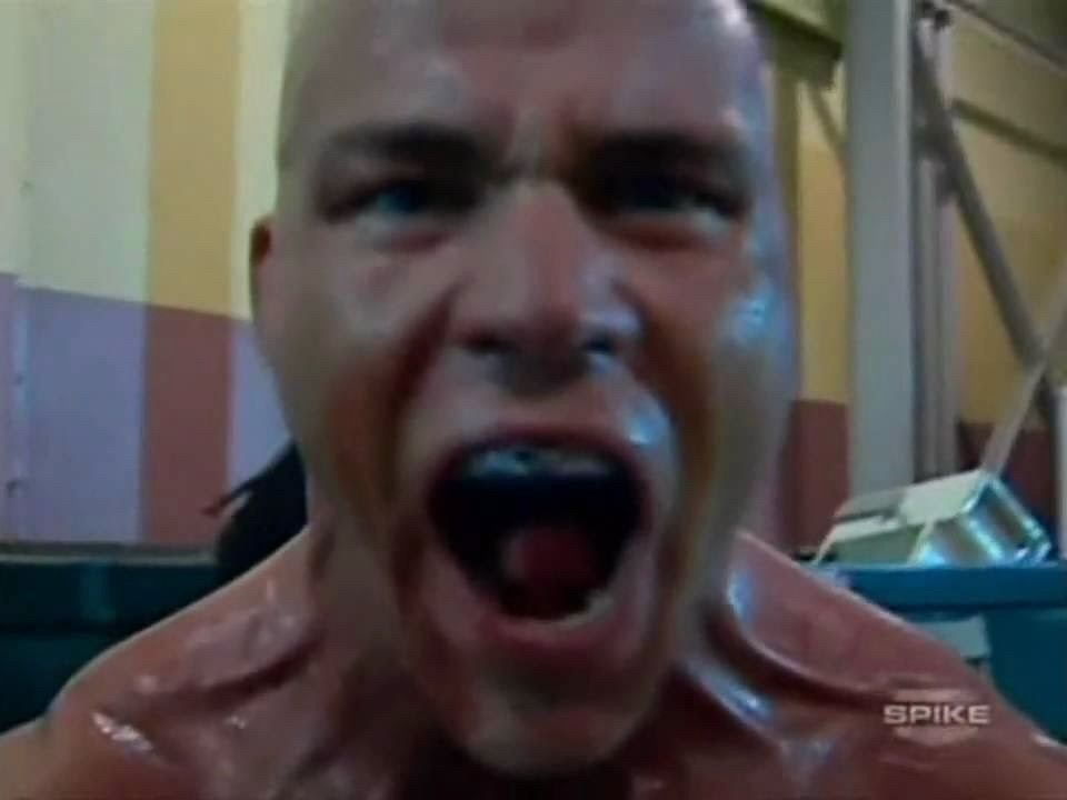 Kurt Angle screaming, “YEAH” to the camera with his mouthpiece in, on an episode of TNA Impact