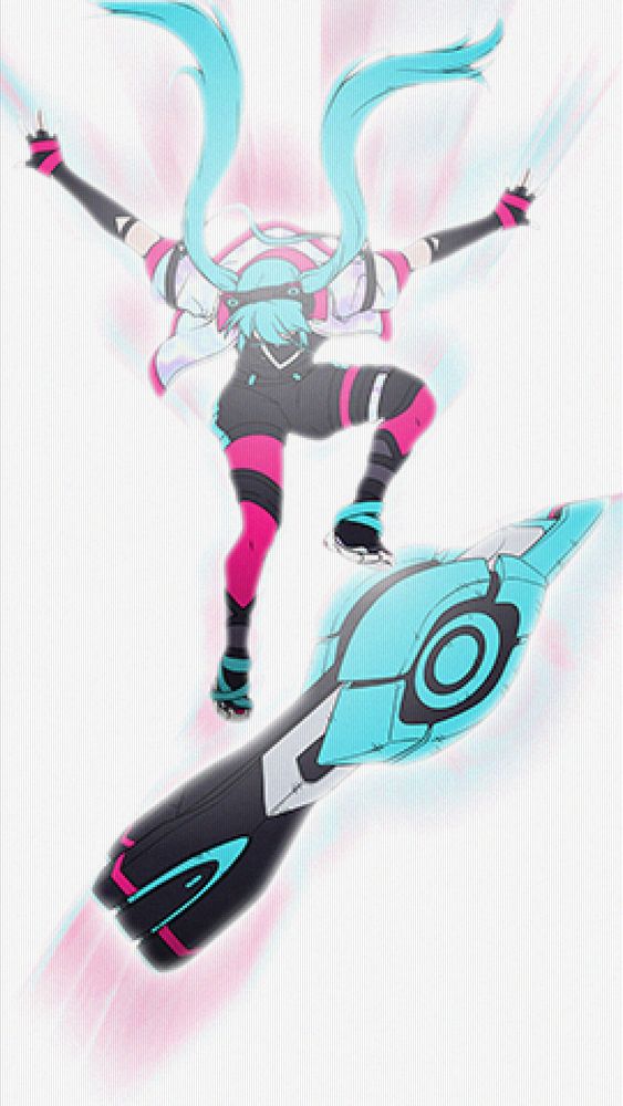 low res *colored* sketch of Hatsune Miku shredding her Extreme Gear from Sonic Racing: Crossworlds