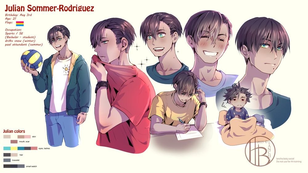 A sheet full of first impressios for my OC Julian Sommer-Rodriguez.