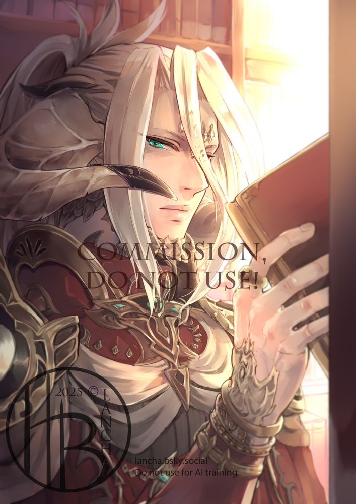 Misago (Portrait) getting an antique looking book from a shelf. Mnaxer's ffxiv OC.
