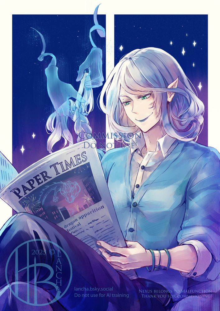 Nexus commissioned by Sensei-Malfunction (dA). He is reading a newspaper showcasing his deeds.
