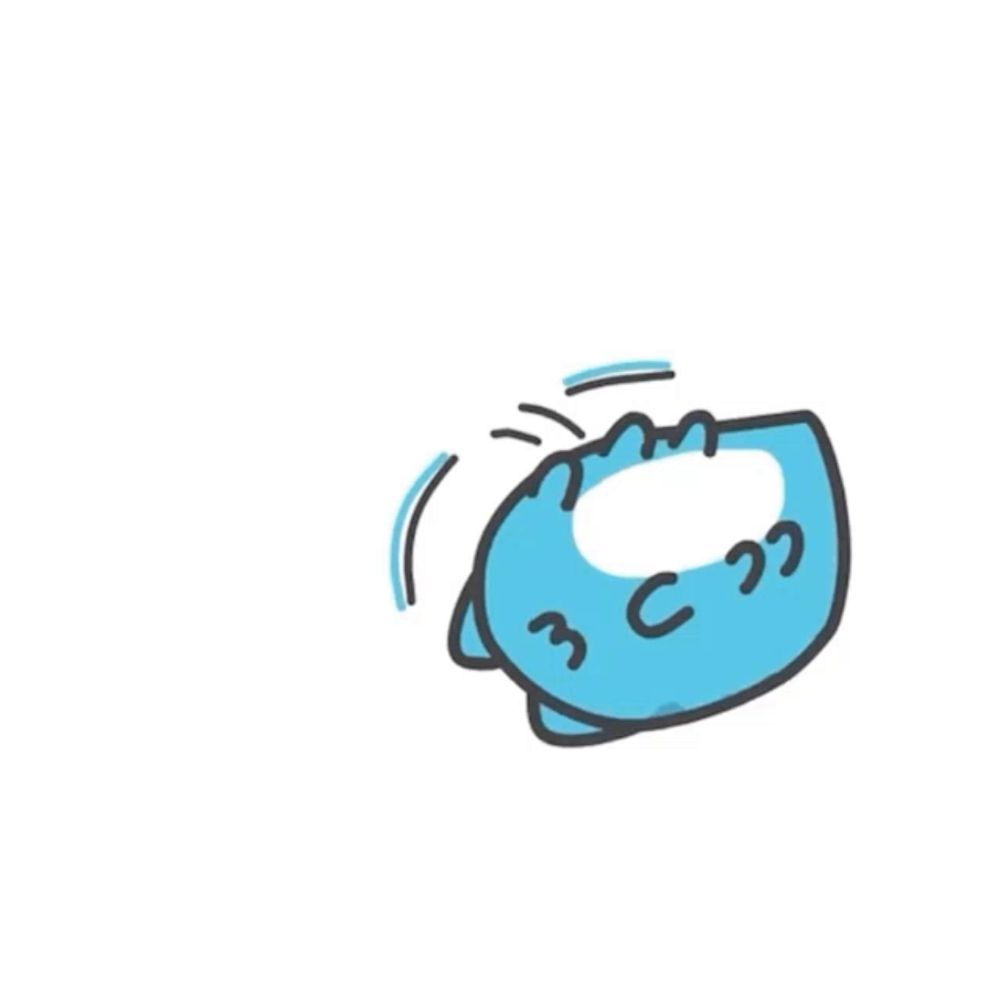 a cartoon drawing of a blue cat with a w on its face