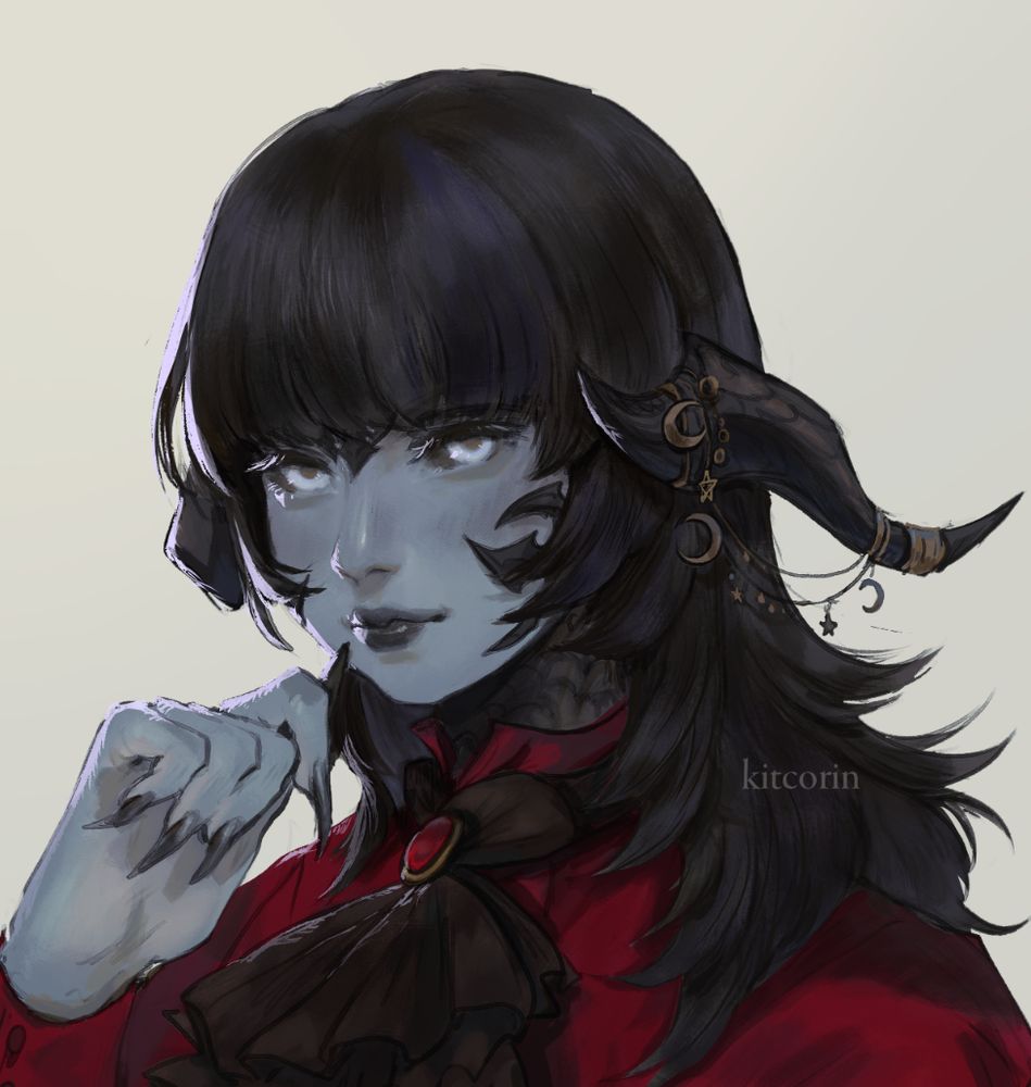 A colored sketch depicting a female Xaela Au Ra Warrior of Light, from the game Final Fantasy 14. 
