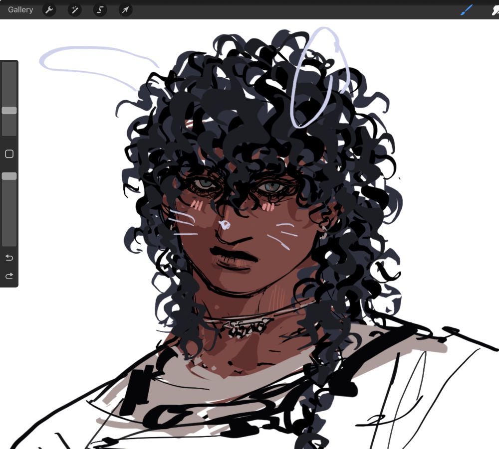 Portrait of my OC Aadavan, he has his head slightly tilted looking at the viewer with a frown, he's had rabbit whiskers and ears drawn on his face, as if he's standing behind a pane of glass, looking disappointed.