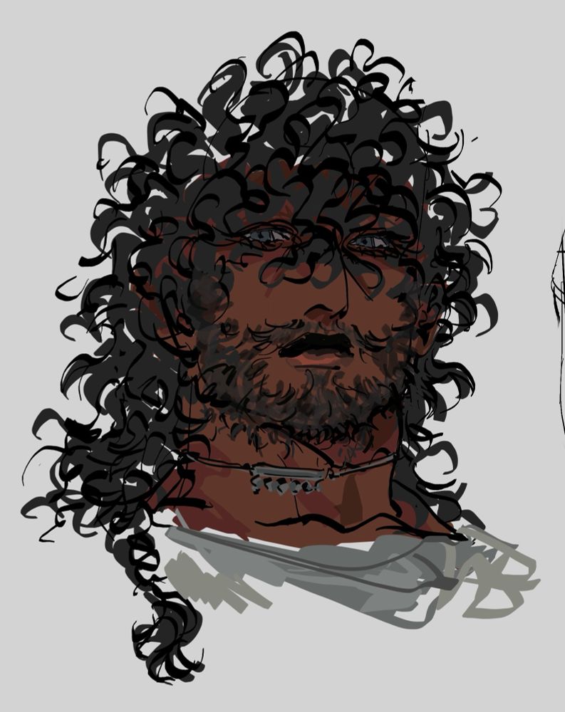 A portrait drawing of my OC Aadi or Aadavan... but with facial hair instead of his usual baby-faced self. The image stirs within you confusing feelings.