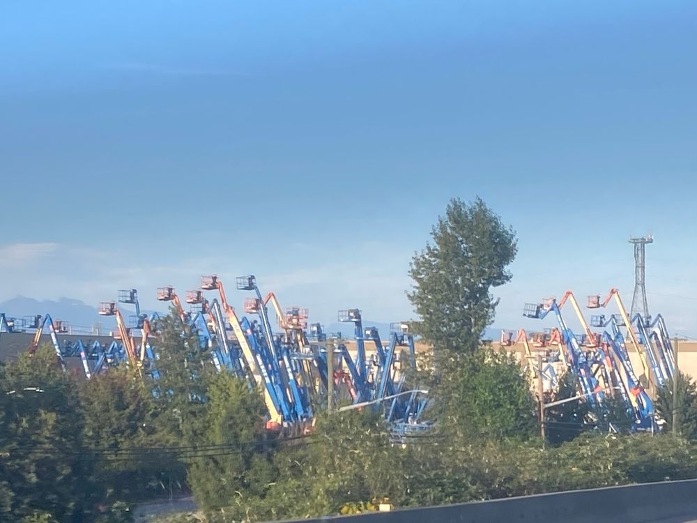 A herd of boomlifts grazing