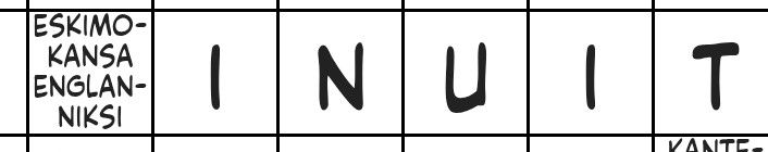 Ristikon vihjesana: eskimokansa englanniksi. Ratkaisusana: inuit. 