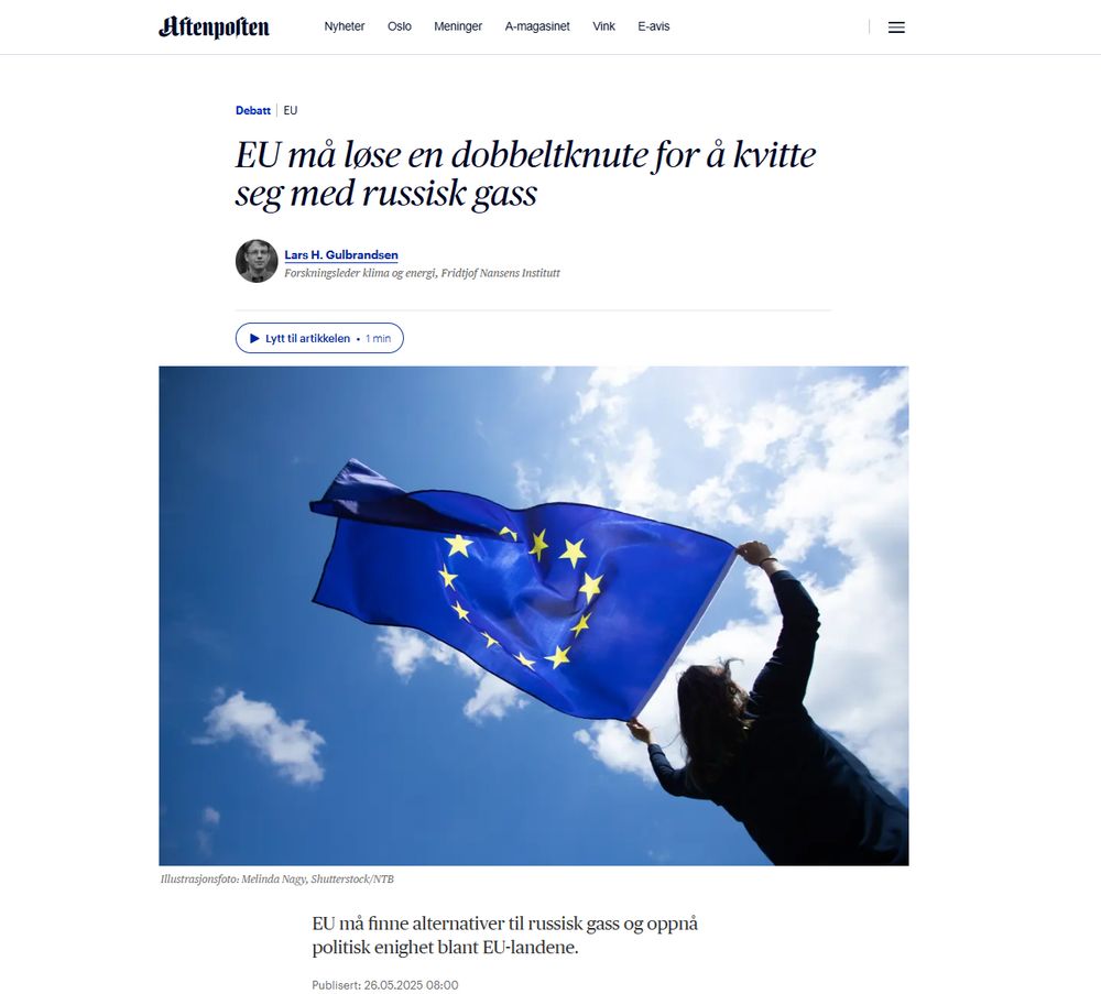 'EU må løse en dobbeltknute for å kvitte seg med russisk gass'
Faksimile Aftenposten