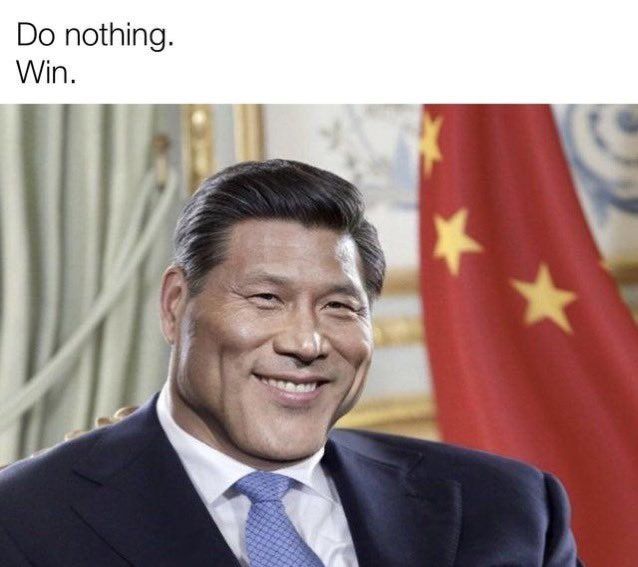 caption: Do nothing. Win.
description: picture of Chinese president Xi Jin Ping edited to look like the giga chad meme