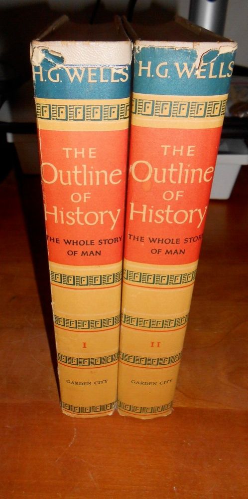Books spines of The Outline of History by Wells 2-book set.