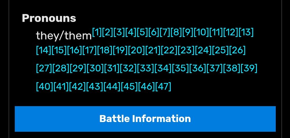Character infobox on the Kris Dreemurr article on Deltarune Wiki (https://deltarune.wiki/w/Kris_Dreemurr), with a Pronouns section that states "they/them", followed by 47 references.