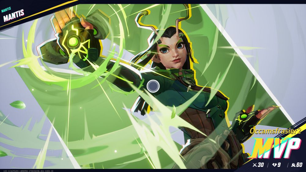 Marvel Rivals MVP screen playing as Mantis.
30 K.O.s, 9 deaths, 60 assists.