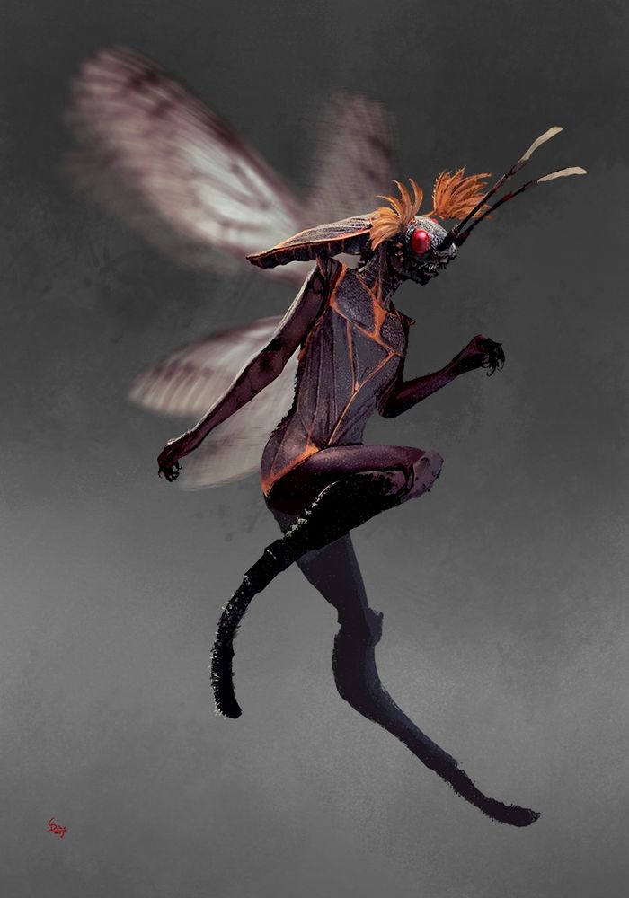 Digital painting of a dark faerie resembling an insect