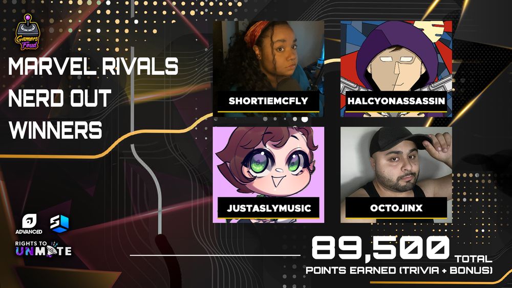 Marvel Rivals Nerd Out Winners - ShortieMcfly, HalcyonAssasin, JustASlyMusic, and OctoJinx.