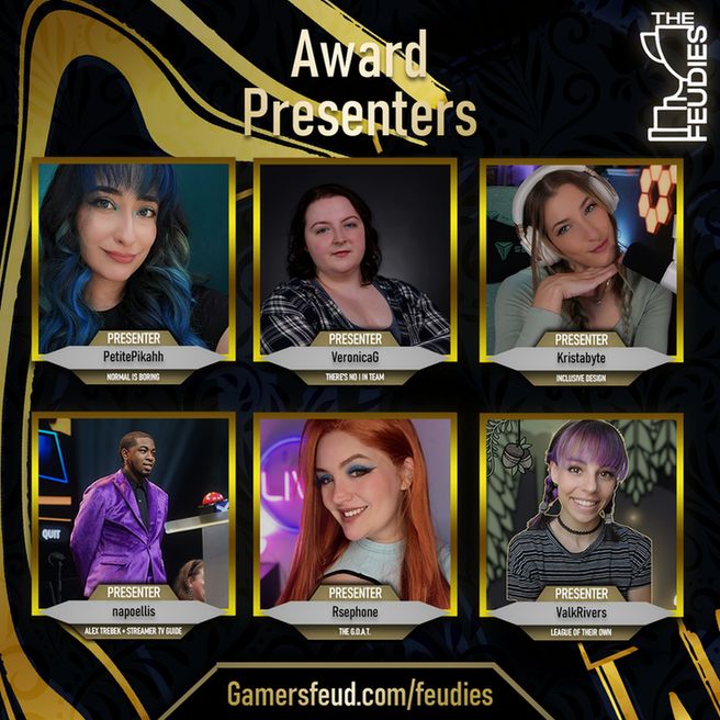 Feudies Awards Award Presenters: PetitePikahh, VeronicaG, Kristabyte, napoellis, Rsephone, and ValkRivers