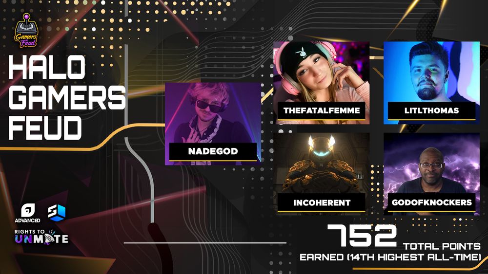 Halo Gamers Feud Champions featuring NadeGod, TheFatalFemme, LitlThomas, Incoherent, and GodOfKnockers
