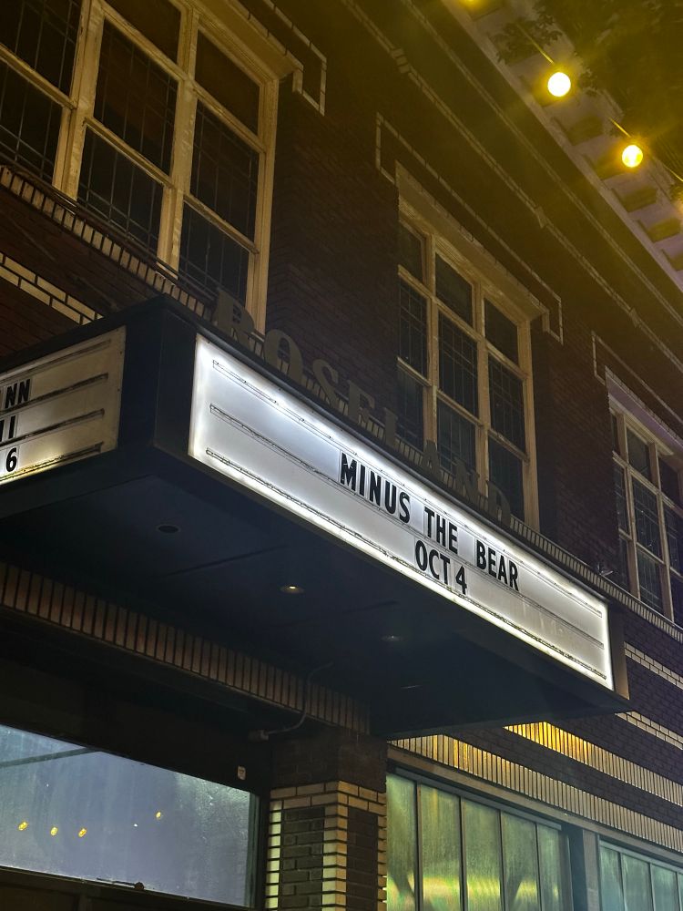 Venue marquee that reads Minus The Bear - October 4