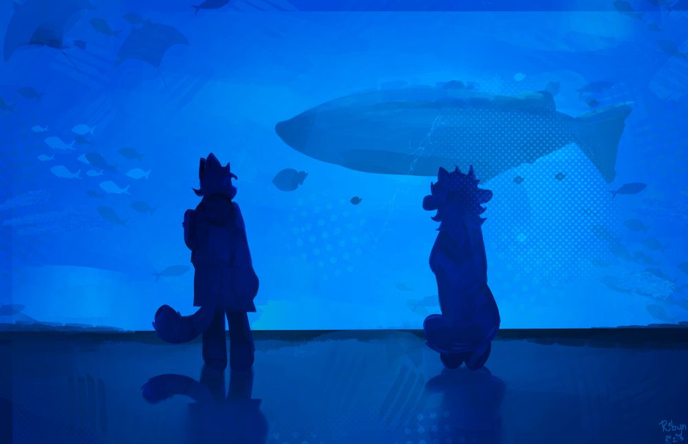 marky and casey standing apart in a aquarium-like landscape