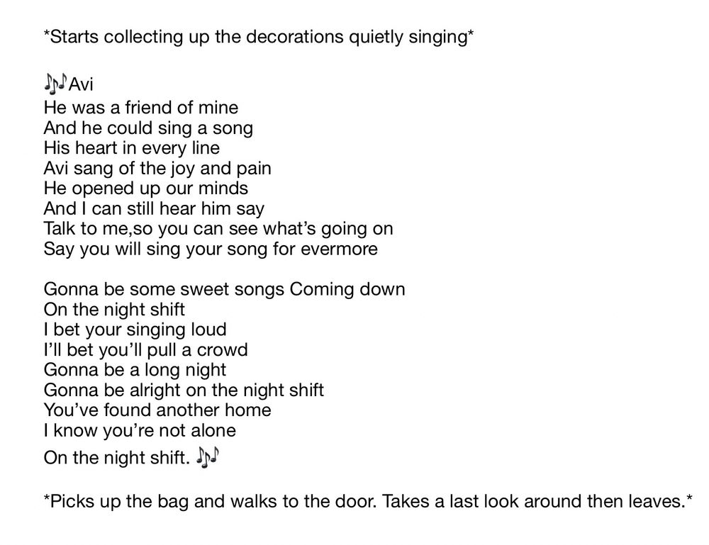 Words describing a bear tidying and singing as he does so