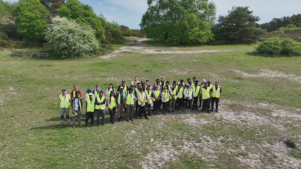 A group photo taken from a drone