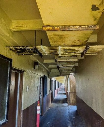 Photo showing the substandard conditions inside the Andersen AFB barracks