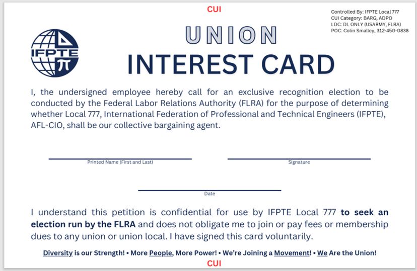 Picture of union interest card