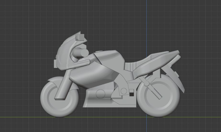 a 3d design of a very small motorcylce at 1/100 scale where a human is roughly 18mm tall