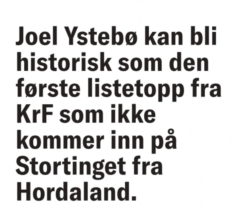 Joel Ystebø kan bli historisk som den første listetopp fra KrF som ikke kommer inn på Stortinget fra Hordaland.