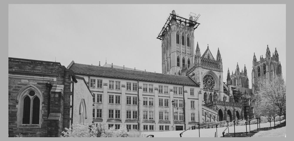 Washington national cathedral from the side/behind, infrared black and white image