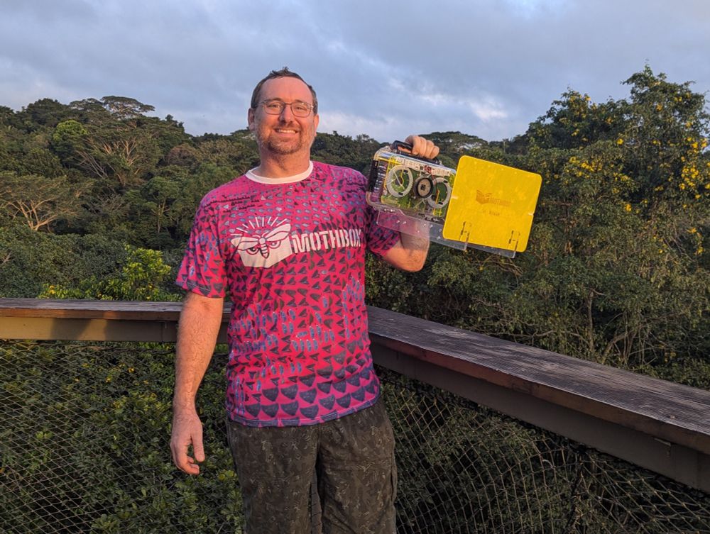 Guy with moth shirt in top of canopy tower 