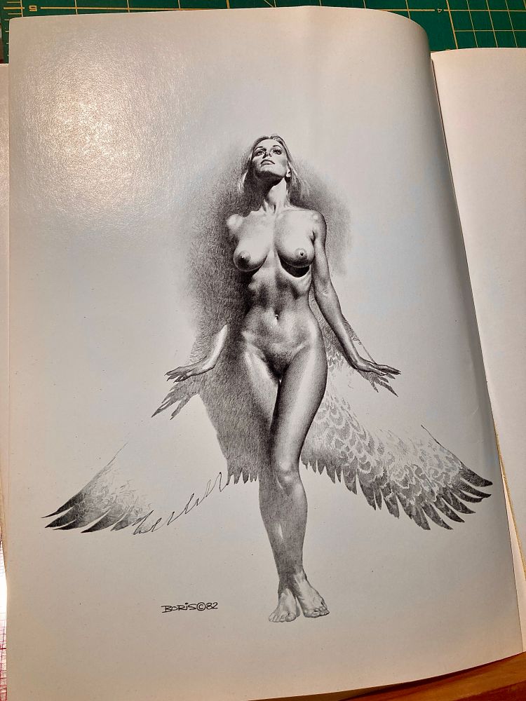 Naked babe in pencil with cool wings.