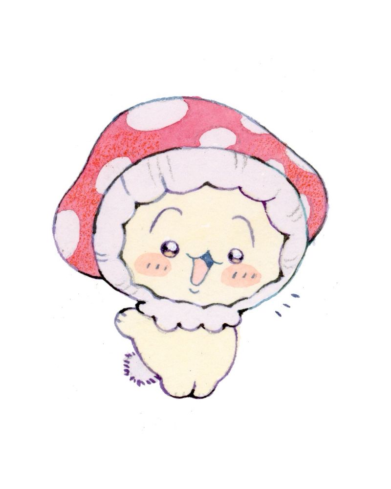 Usagi from Chiikawa wearing a mushroom
hoodie hat