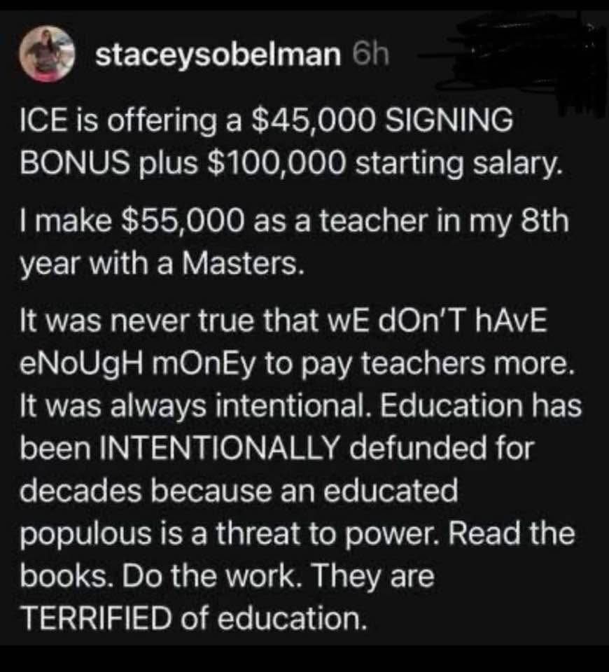 Paying ICE twice as much as teachers.