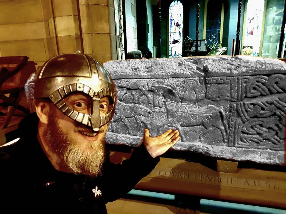 Tom Horne at the Govan Sarcophagus.