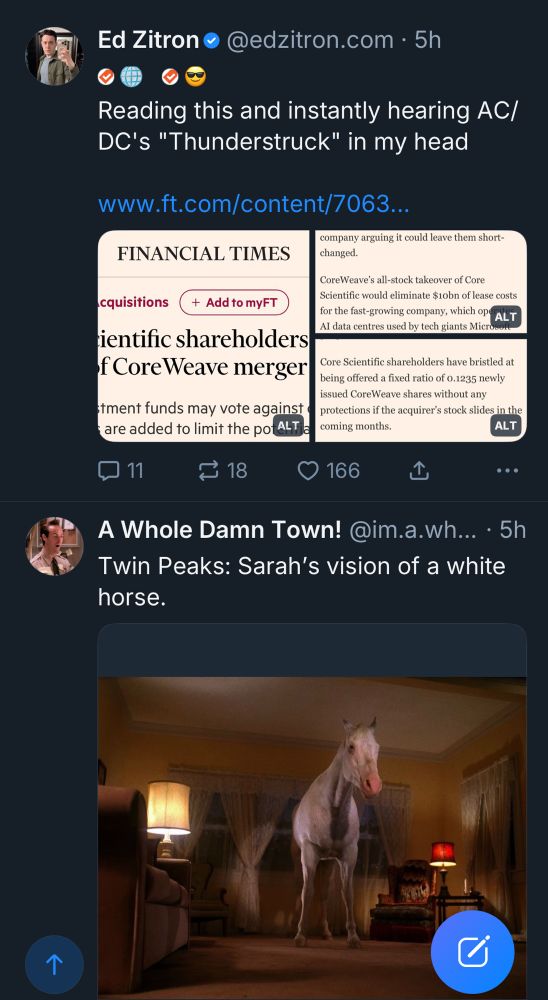 Ed’s post followed by the next post in my TL, a screencap of a white horse from Twin Peaks