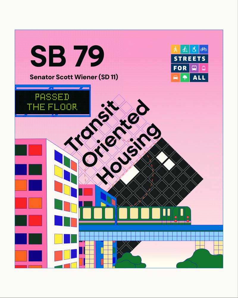 SB 79 Senator Scott Wiener (SD 11) Passed ther floor transit oriented housing Streets For All [logo]