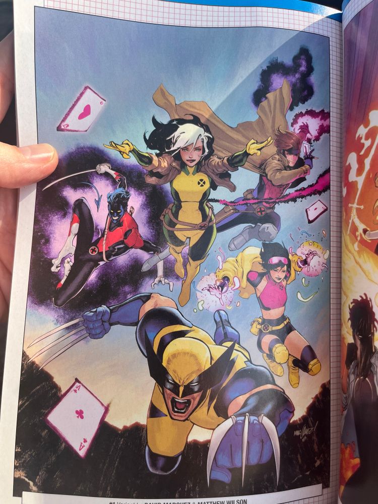 Rogue, Nightcrawler Jubilee, Gambit and Wolverine looking fly as Hell on a David Marquez variant cover.