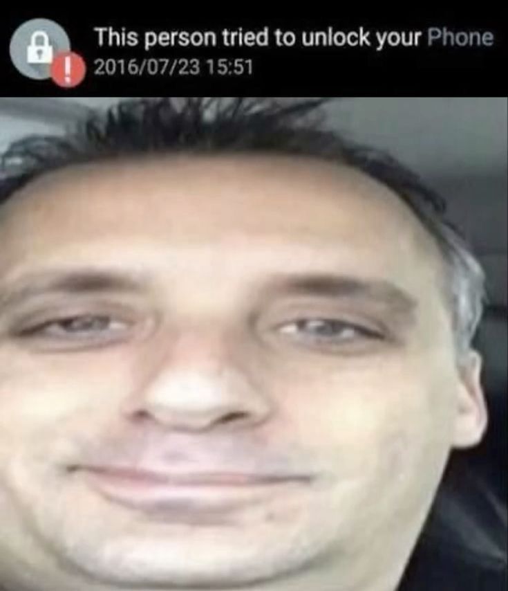 Weird picture of joe with caption “this person tried to unlock your iPhone”
