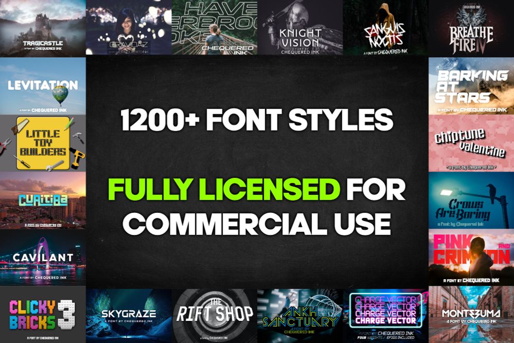 A screenshot showing previews of the fonts in our All Fonts Pack.