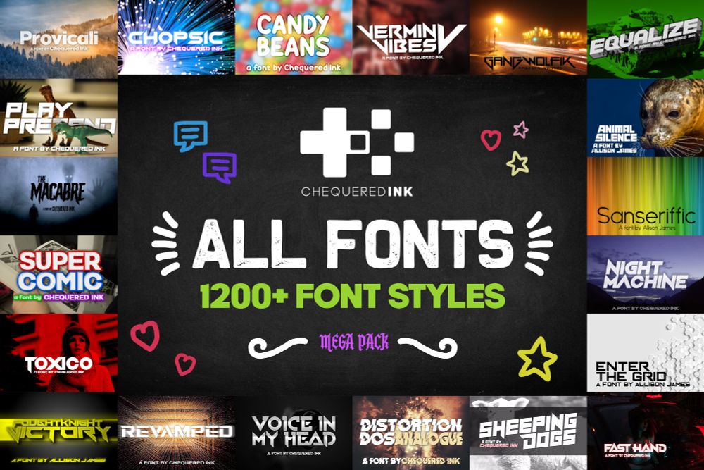 A screenshot showing previews of the fonts in our All Fonts Pack.