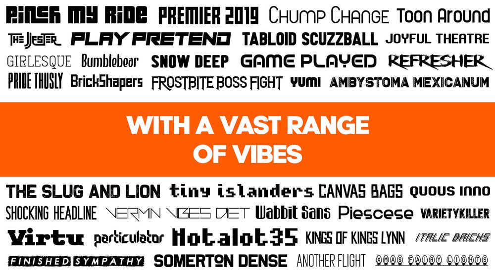 An image with many previews of all the different fonts in the All Fonts Pack