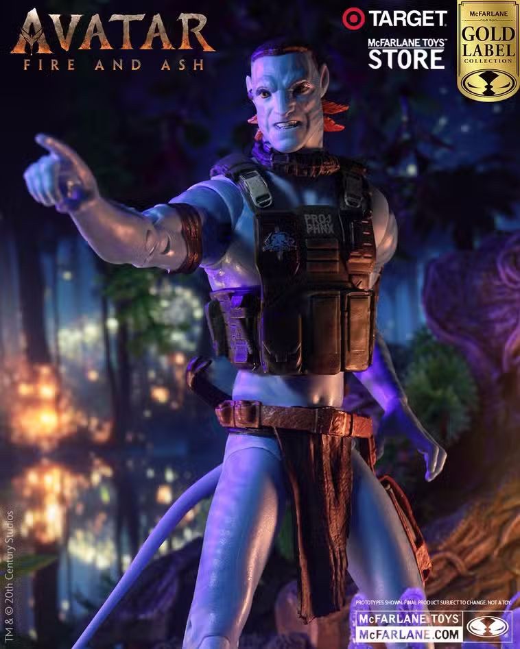 Quaritch Mcfarlane figure. He is pointing. He is wearing a military vest and loincloth. 