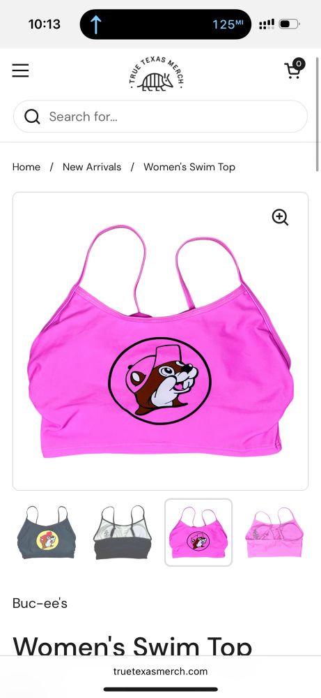 Photo of a hot pink buc-ee’s swim top 